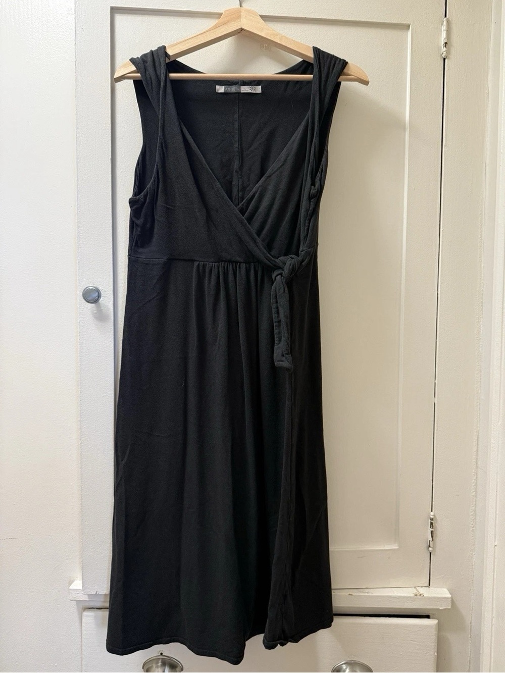 Athleta Black Sleeveless Wrap Tie Midi Dress